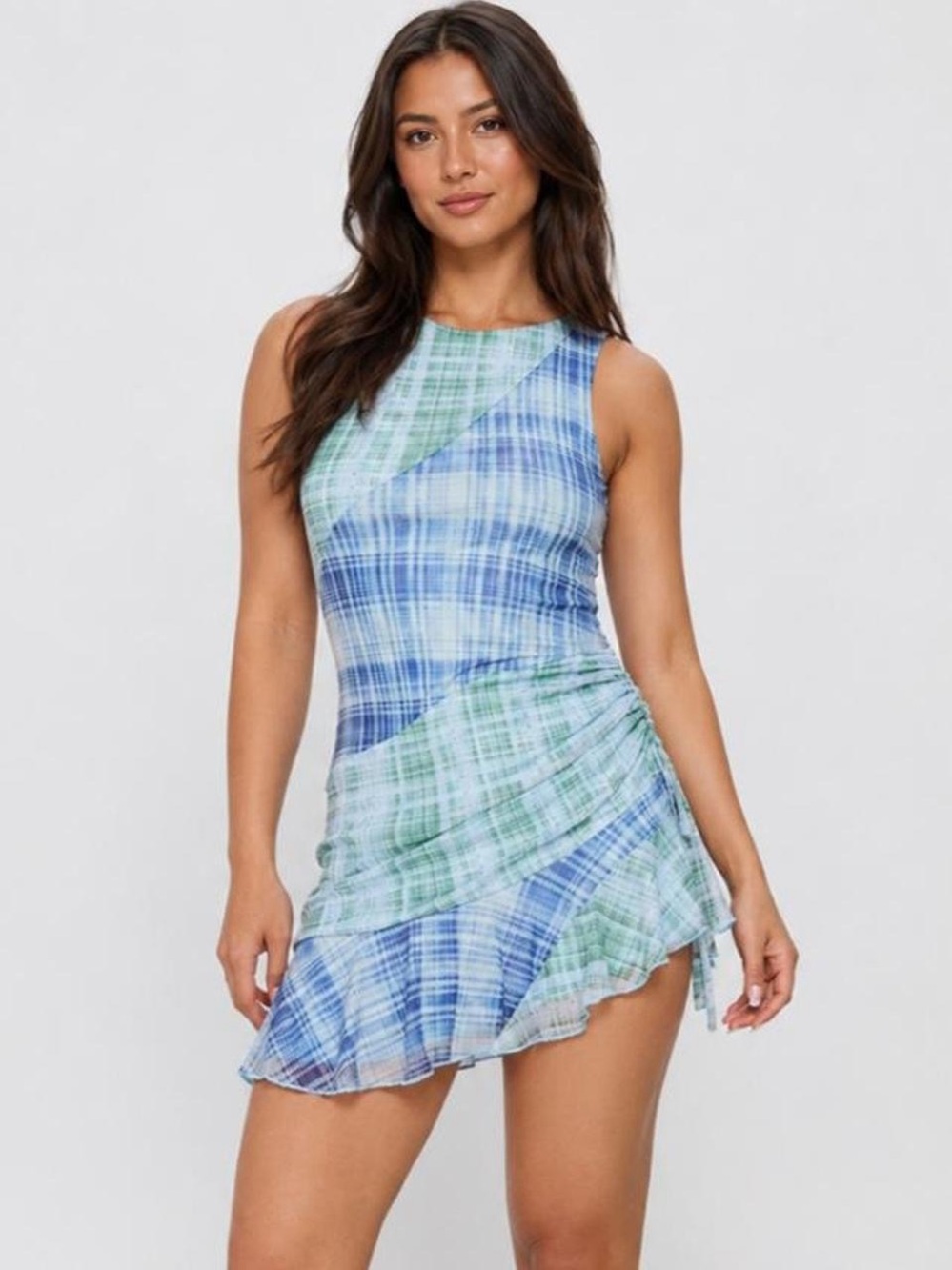Princess Polly Blue & Green Plaid Mini Dress